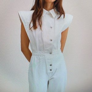 White jean jumpsuit